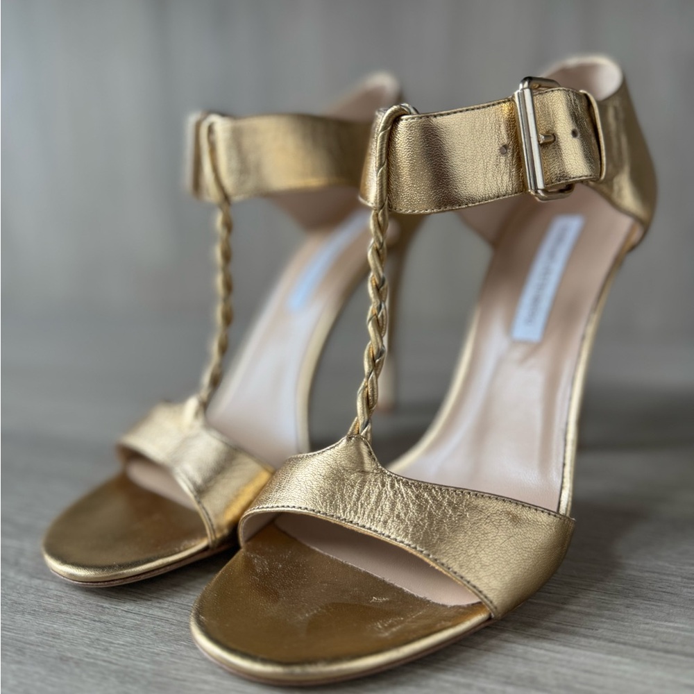 DVF gold strap heels